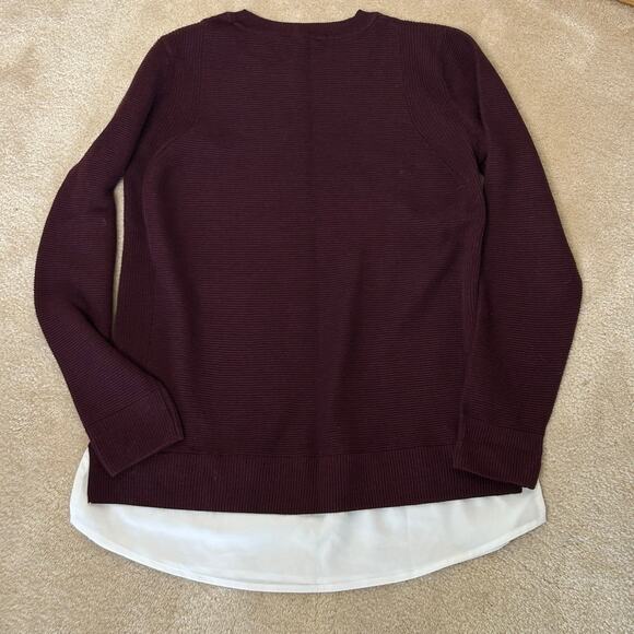 Hilary Radly Crew Neck long Sleeve Sweater With White Layered Hem Maroon Sz M - Picture 6 of 10